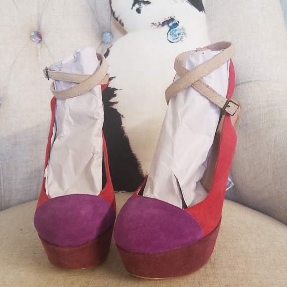 ShoeMint Ankle Wrap Color Block Heels - Picture 1 of 6